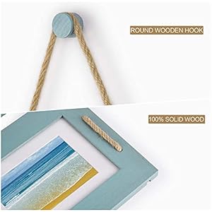 DLQuarts 5×7 Hanging Collage Picture Frames Wall Decor 4 Opening 5×7 Matted to 35×5 Photo Rustic Wood Frame with Hemp Rope 2 Pack Ocean Blue