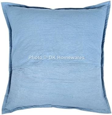 Bohemian Decorative Sofa Throw Pillowcases 16x16 Inch Cotton Mirrored Embroidered Indian Square Couch Cushion Covers (Size - 40x40 cm ; Color: Blue) - Set of 4 Pcs (Cover Only)