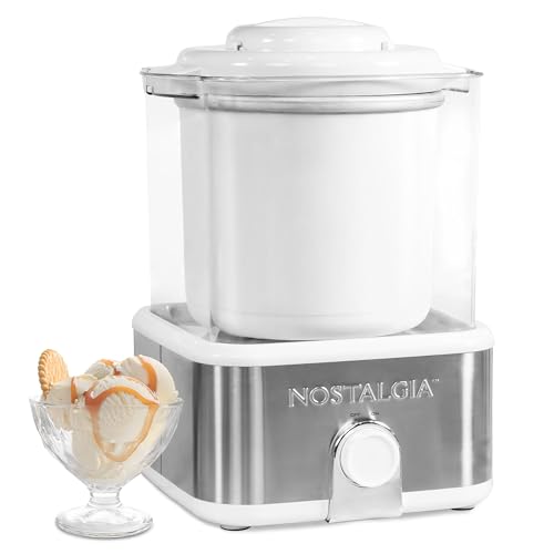 Image of Nostalgia Electric Ice Cream Maker with 2-Qt Double Insulated Gel Canister & Stainless Steel Base - Makes Sorbet, Soft Serve, and Frozen Yogurt - White