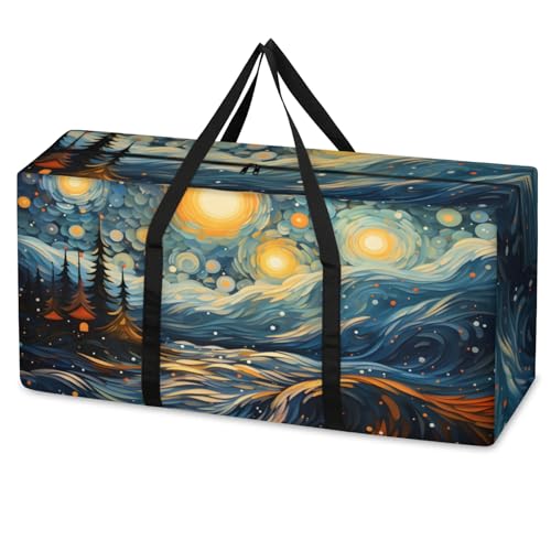 Cartoon Galaxy Extra Large Moving Bags Heavy Duty Storage Bags Bright Galaxy Cloth Wrap Around Handles Double Zipper Reusable Convenient Foldable Storage Tote for Travel Camping Space Save