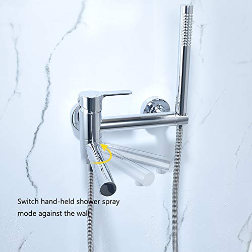 Robinet de baignoire avec douche à main et bec rotatif en laiton