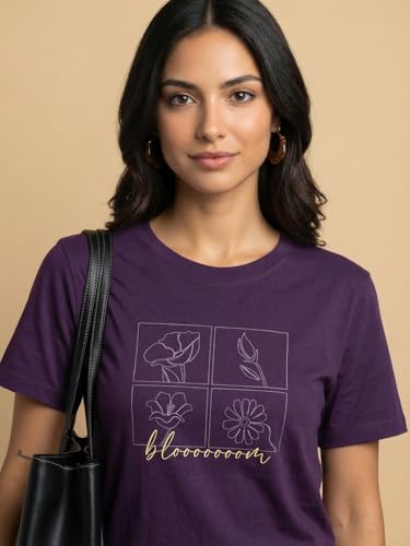 Image of Nobero Women's Graphic Printed T-Shirt | Regular Fit 180 GSM Cotton Tee for Women | Comfortable Round Neck Casual Wear
