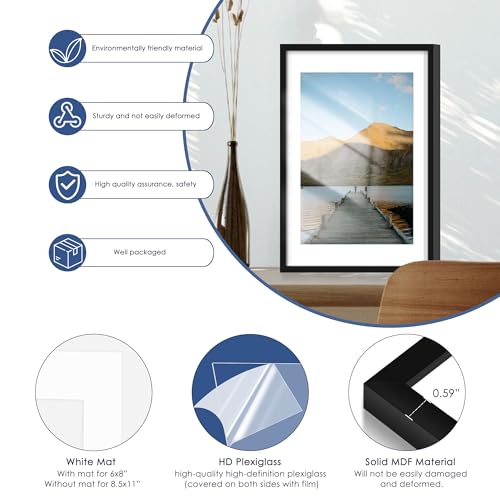 Image of PEALSN 12x17 Picture Frame Set of 6, Display Pictures 10x14 with Mat or 12x17 without Mat for Wall Mounting or Table Top, Photo Frames Collage for Wall Decor, Black.
