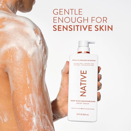 Image of Native Moisturizing Body Wash, Clean & Gentle 24-Hour Hydration with Shea Butter, for Sensitive and Dry Skin, for Women & Men, Sulfate-free, Paraben-free, Peach & Orange Blossom, 22 fl oz