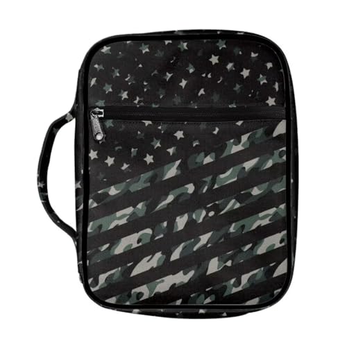 Coldinair American Flag Bible Covers for Men Women Camo Carrying Book Bible Case Church Bag Bible Protective with Handle & Zippered Pocket