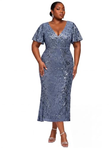 Image of Ever-Pretty Plus Women's Sequin Maxi Plus Size Formal Mother of Bride Dress