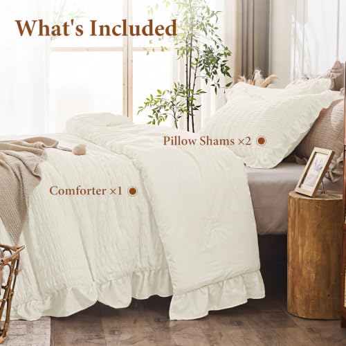 Image of JOLLYVOGUE Cream Queen Comforter Set,3pcs Seersucker Comforters Queen Size