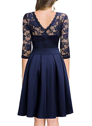 Miusol Women's Vintage Floral Lace 2/3 Sleeve Bridesmaid Cocktail Party Dress2