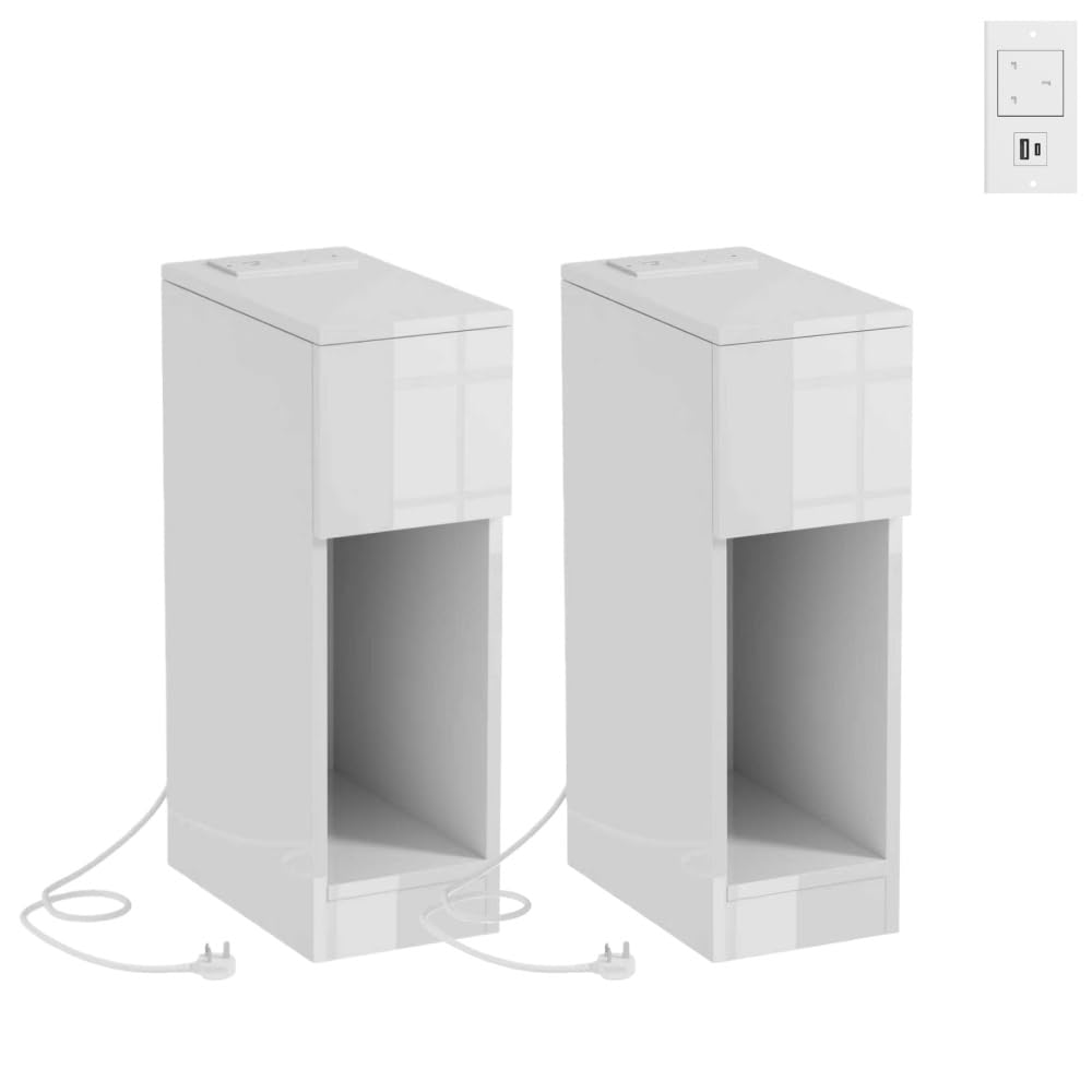 Pantanal Set of 2 Slim Bedside Table Cabinet with Charging Station, Modern Narrow Bed Side Table End Table Small Nightstand Wood with USB Ports & Power Sockets for Bedroom Living Room โ image 1
