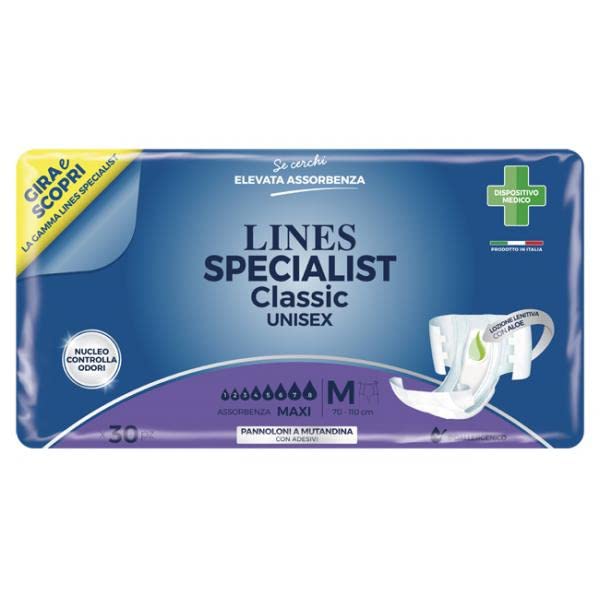 Liines Specialist Classic MAXI pieluchy z nietrzymaniem moczu dla mężczyzn i kobiet z kojącym balsamem, średni rozmiar, 120 sztuk