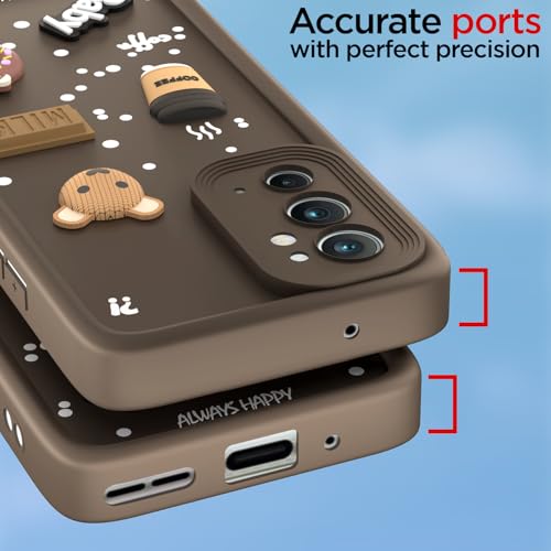 Image of Pikkme Back Cover for Oneplus 9RT 5G | Cute Fun Cartoon 3D Bear Silicone Full Body Protection Bumper Case (Brown)