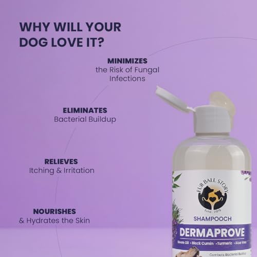 Image of FUR BALL STORY Dermaprove Dog Shampoo Antifungal & Antibacterial Gentle Cleanser for Itch Relief | Supports Sensitive Skin Care | Helps Maintain Skin Hygiene | 300 ml