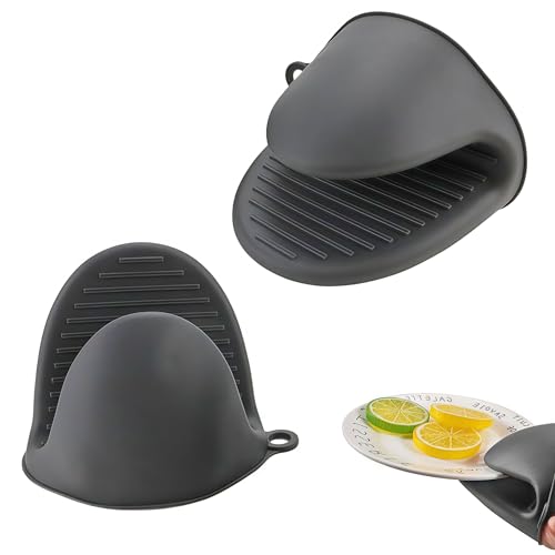 Zegnuem Silikon Ofenhandschuhe Verdicken,Hitzebeständige rutschfeste Silikon Handschuhe,Mini Silikonhandschuhe, Mini-Ofenhandschuh, Zum Backen Kochen BBQ Grillen (Dunkelgrau)