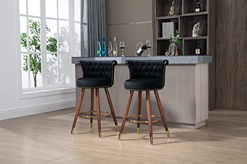 I-Pook Bar Stools Set Of 2 Fabric Upholstered Counter Height Barstools With Solid Wood Legs And Backrest Footrest Modern 360 Swivel Bar Chairs For Dining Room Kitchen Island Pub, Black #TOP14