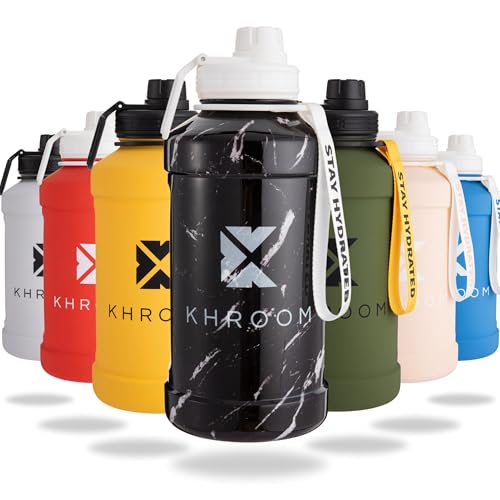 Khroom Botella deportiva de acero inoxidable 1,3L o 2,2L – Para bebidas con gas, irrompible, a prueba de fugas, ideal para deportes, gimnasio, fitness y actividades al aire libre - 2 litros | Mármol