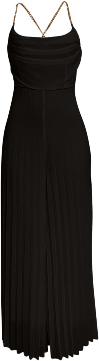 HGps8w Jumpsuits for Women Dressy 2025 Summer Plus Size Sexy Cowl Neck Halter Chain Pleated One Piece Wide Leg Pants Romper
