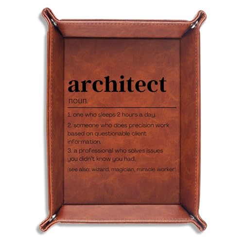Architect Gifts, Valet Tray for Him & Men, Boyfriend, Husband, Dad, Desktop Organizer PU Leather Tray