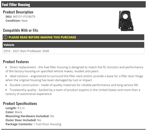 Fuel Door Filler Housing - Compatible with 2016-2021 Ram ProMaster 3500