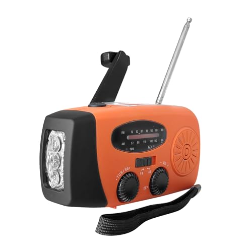 Linnuim 防災ラジオ 小型ラジオ ソーラー充電 手回り充電 USB充電 2000mAhモバイルバッテリー 防災用品 懐中電灯 非常用照明器具 地震洪水津波台風など 緊急対策 ストラップ付け オレンジ