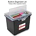 STAPLES File Folder Tote, Portable Filing Box, Letter Size Hanging Folders, Security Latch & Built-In Lid Organizer, Black/Clear