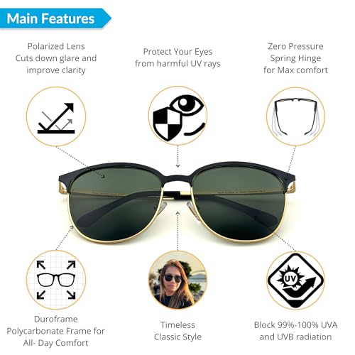 J+S Hine Retro Cat-eye Frame Polarized Sunglasses for Women | Metal | Spring Hinge | Polarized 100% UV 400| Medium-Large Fit2