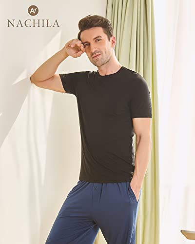 NACHILA Undershirts for Men- Viscose Made from Bamboo, 3 Pack Short Sleeve Tees Soft T-Shirts Comfy Loungewear Top2