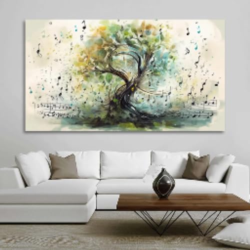 Art mural idée créative musique arbre partitions de musique rétro affiche sur toile 90x180 cm
