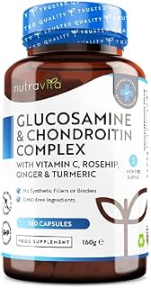 Glucosamine and Chondroitin Complex 180 High Strength Capsules Contributes to The Maintenance of Normal Immune System with Vitamin C, Turmeric, Ginger and Rosehip Made in The UK by Nutravita