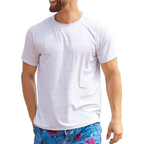 Angel season Men's Swim Shirts Rash Guard Short Sleeve Swimsuit Quick Dry UPF 50+ T-Shirt for Fishing Beach White S Recommended Larger one2
