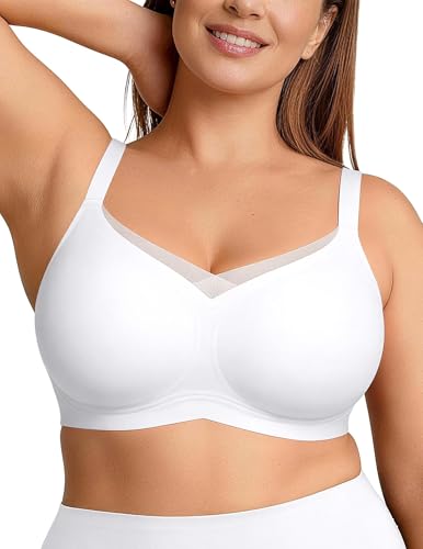 Vertvie Wireless Bras for Women No Underwire Supportive Mesh Crossover Bra Seamless Push Up Full Coverage Everyday Bralettes(White,Large)