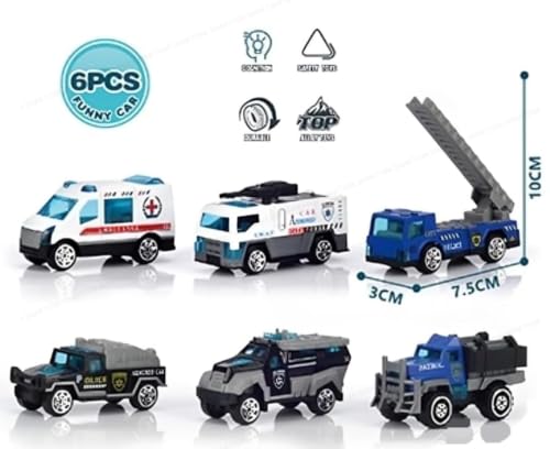 Image of City Defenders Emergency Rescue Vehicle Toy Set for Kids - 6 PCS Free Wheel Police, Fire Truck, SWAT, Armored Vehicle & Ambulance Mini Die Cast Style Toy Cars for Boys & Girls