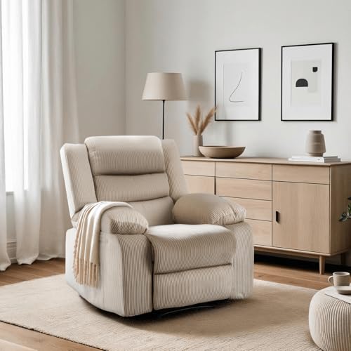 MEBEL ELITE Relaxsessel mit Liegefunktion - Fernsehsessel Beige mit 3 Sitzpositionen - Cord Sessel Wohnzimmer mit Seitentasche für Zubehör - Lesesessel Bequem Leicht zu Reinigen – Bild 3