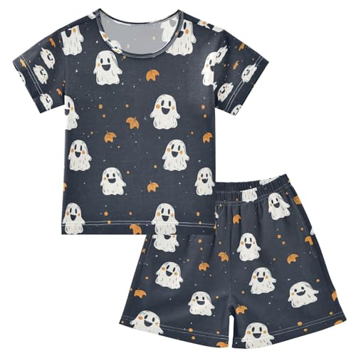 Pajama Sets Short Sleeve Cute Ghostly Pattern Soft Cotton Summer Sleepwear 2 Piece PJS Size 5-14T