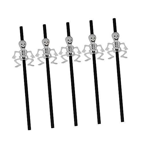 5 pitillos negros esqueleto de plástico para Halloween miniatura 1