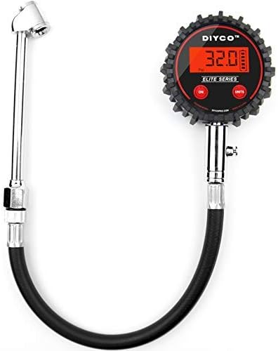 DIYCO D5 AMBER LCD | Digital Tire pressure Gauge for Truck RV Dually Tires | 200 PSI Heavy Duty Dual Head Interchangeable Air Chuck | Great for Rv Truck Suv Cars Motorcycle TPMS Bike | Designed in USA