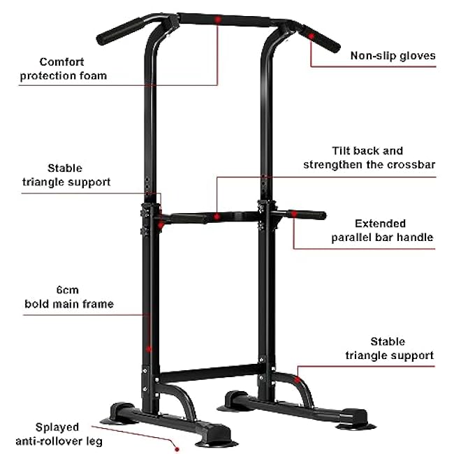 SogesHome Power Tower Pull Up Bar and Dip Station Adjustable Height Dip Stand Multi-Functional Strength Training Fitness Workout Station
