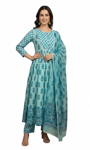Image of Leriya Fashion Kurta Sets for Woman | Kurti Set for Woman | Anarkali Suit for Women | White Kurta Set for Women with Dupatta | Traditional Anarkali Salwar Suit for Party Outfits Kurtis