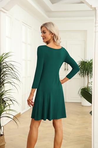 Image of VIISHOW Womens Round Neck 3 /4 Sleeves A-line Casual Tshirt Dress with Pocket