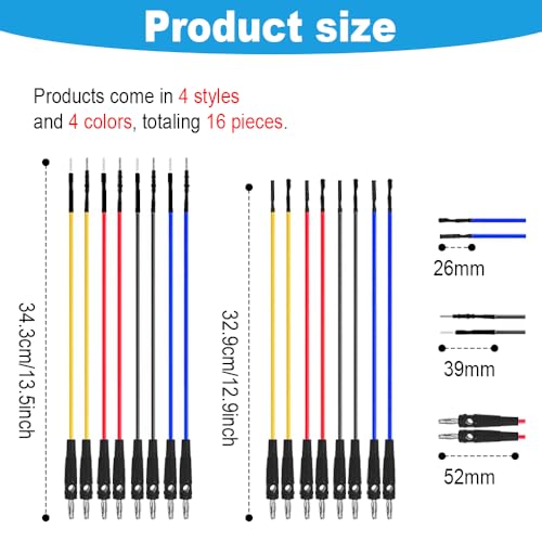 Image of 4mm Stackable Banana Plug Jumper Wires, 16PCS Male to Female Test Leads with 4 Connector Types, Automotive Circuit Test & Electrical Lab Testing Wires for Car Sensor, Multimeter, Breadboard