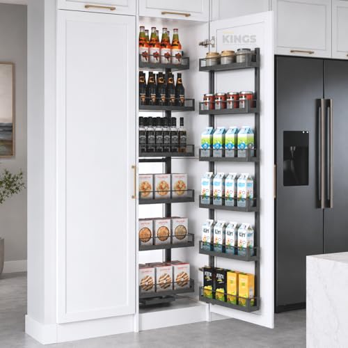 Image of KINGS Nimbus Glass Kitchen Pantry Unit for 450mm (45cm) Width Cabinet | 12 Basket Modular Kitchen Storage with 6 Layer Design | 60 kg Load Capacity, Strong Glass, Adjustable Basket Heights - Dark Grey
