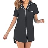 Kurzarm Nachthemden Für Frauen,Damen Modal Nachthemd Kurzarm Nachthemd Schwarz Boyfriend Nachthemd Damen Sommer Pyjama Geeignet Für Den Urlaub Strand Kann Auch Im Freien Entspannen,L