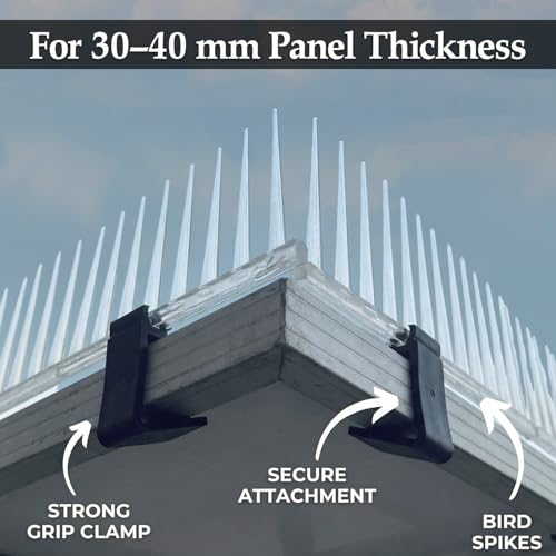 Image of Bird Spike for Solar Panel with Stand | 1 Feet Anti Bird Spikes for 30 to 40 mm Panel Thickness | Pigeon Deterrent for Solar Panel Protection (Pack of 10)