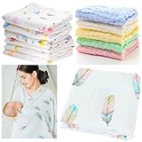 La Belle Beeno 12 Pack Newborn Baby Gift Set, Washcloths Burp Cloths Plus Extra Swaddle Blanket Baby Girl & Boy Newborn Essentials Gift Wraped (Leaf Gift)
