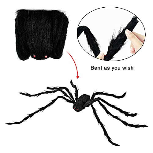Image of JOYIN 3 Pcs Halloween Spiders Outdoor Decoration, Halloween Decor Outside, 5 Ft Large Hairy Giant Multi Color Spider Set for Yard Lawn Porch Decor Indoor Haunted House Scary Prop(59″Black)
