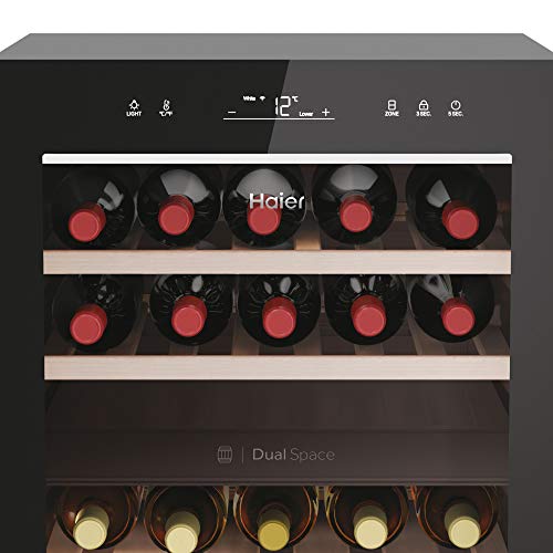 Haier Wine Bank 50 Serie 7 Cantinetta Vino Doppia Temperatura, 42 Bottiglie, Vetro Anti-UV, LED 3D, Controllo tramite App, Libera Installazione, Classe G, 49,7 x 58,5 x 82 cm, Nera - HWS42GDAU1 - immagine 5