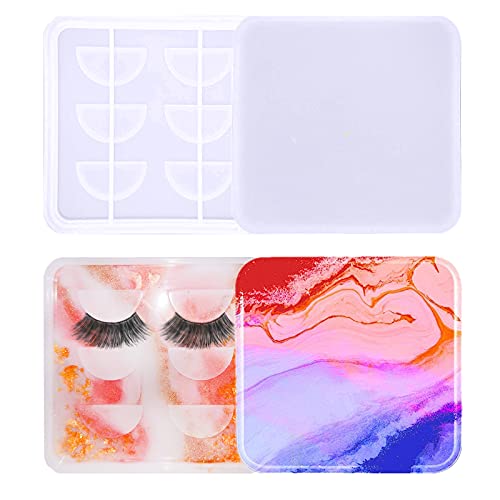 Eyelash Holder Tray Resin Mold with Lid Eyelashes Display Silicone Mold Square Eyelashes Storage Box Resin Mold for DIY Crafts Cosmetic Care Container -Square