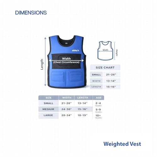 Image of Abley's Kids Weighted Vest for Sensory Integration - Calming Deep Pressure Sensory Vest for Autism, SPD, ADHD - Adjustable Neoprene Body Wrap with 6 Removable Weights - Blue, Small (0.9 KG)