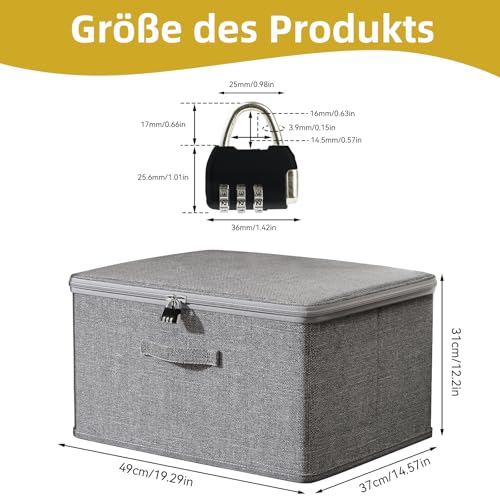 ACESOME Extra Große AbschließBare Box, 49 x 37 x 31cm Box mit Schloss, Aufbewahrungsbox mit Schloss, Verschließbare Box Kiste mit Deckel (Mit Zahlenschloss, Grau)