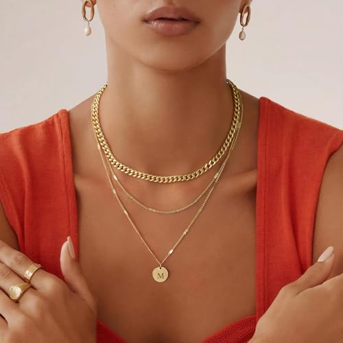 Layered Initial Necklaces for Women 14K Gold Plated Letter A-Z Pendant Necklace Cute Choker Necklace for Women Stackable Necklaces Name Necklaces Jewelry Gifts for Women Trendy2