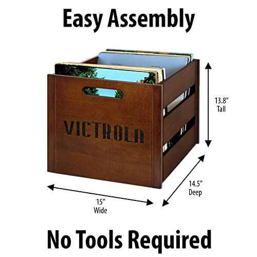 Image of Victrola Wooden Record Crate - Tabletop Vinyl Album Holder, No-Tool Assembly, Holds Over 50 Records, Real Wood Construction, Elegant Design (Espresso)